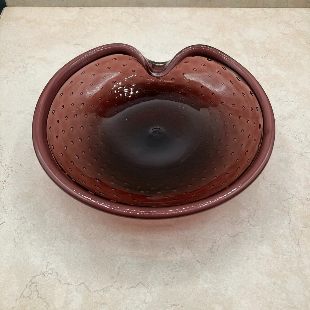 Vintage 1960’s Magenta Murano Bowl Bullicante Controlled Bubbles Hand Blown